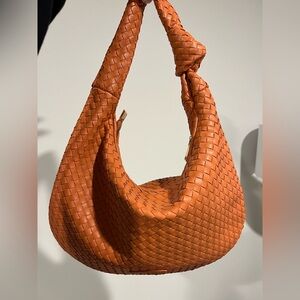 Anthropologie Melie Bianco Brigitte satchel woven vegan leather bag peach/orange